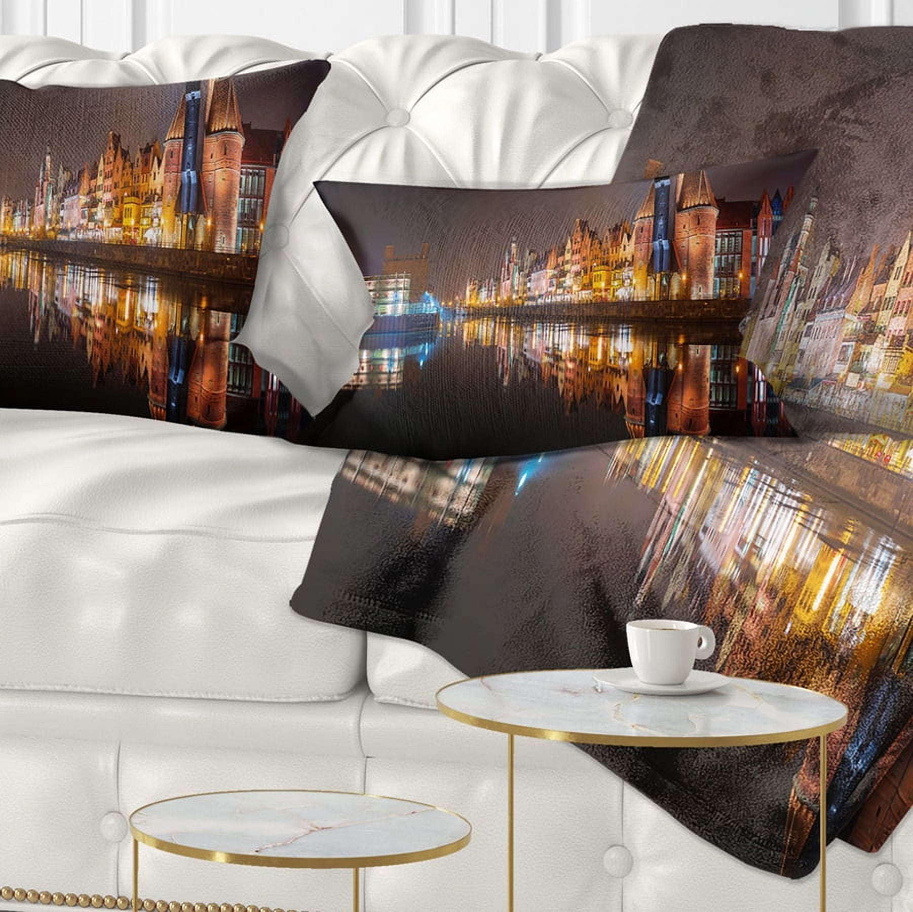 Designart Panorama of Gdansk Old Town - Landscape Photography Throw Pillow - 12x20