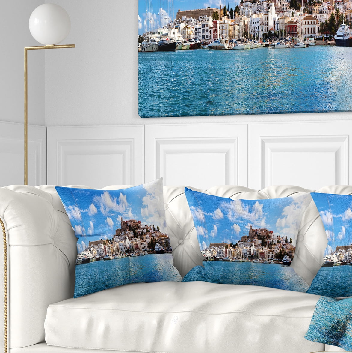 Designart Panorama of Ibiza Spain - Cityscape Photo Throw Pillow - 18x18