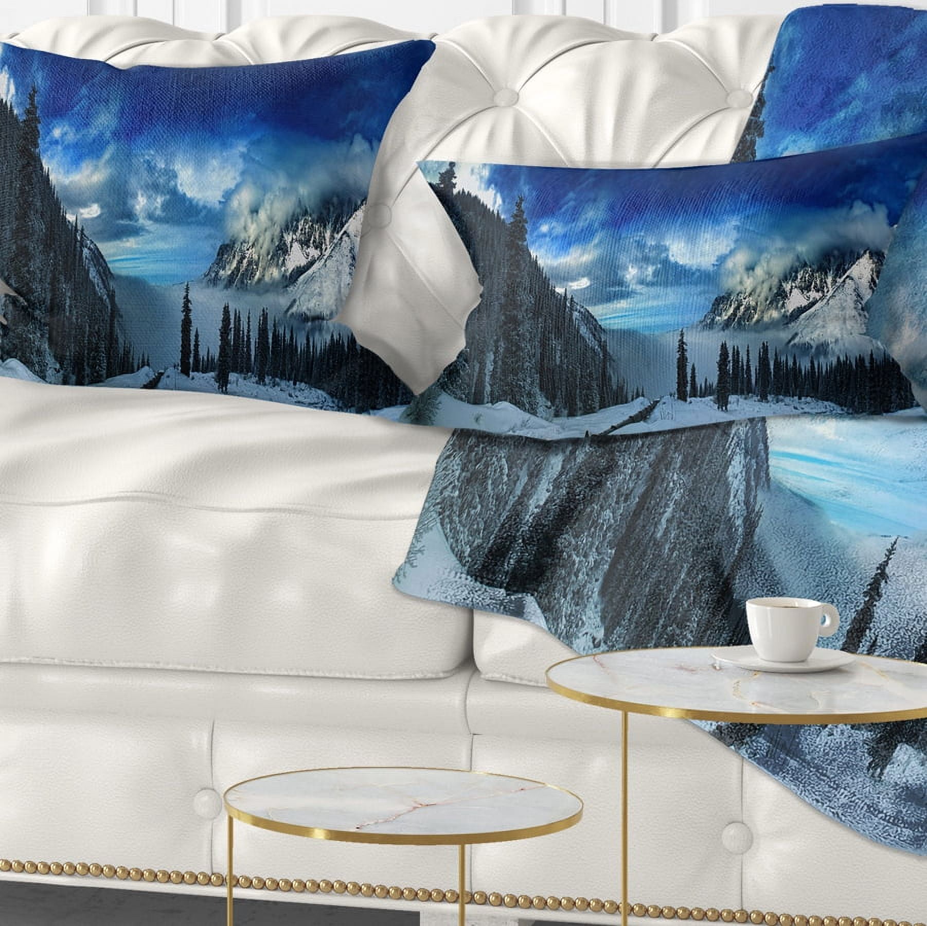 Designart Panorama of Snowy Mountains - Landscape Printed Throw Pillow - 12x20