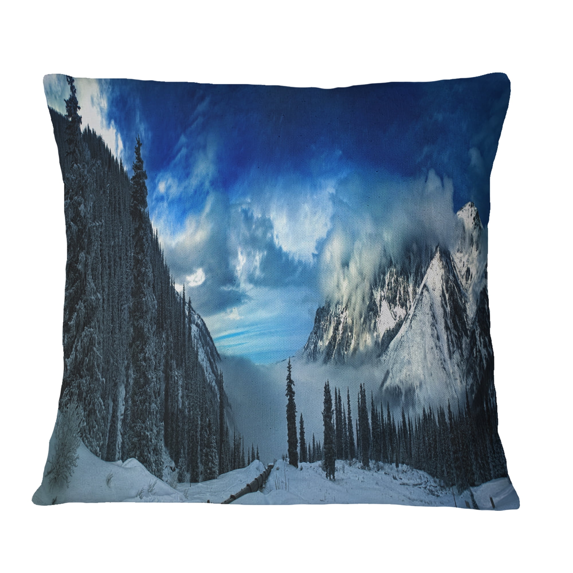 Designart Panorama of Snowy Mountains - Landscape Printed Throw Pillow - 16x16