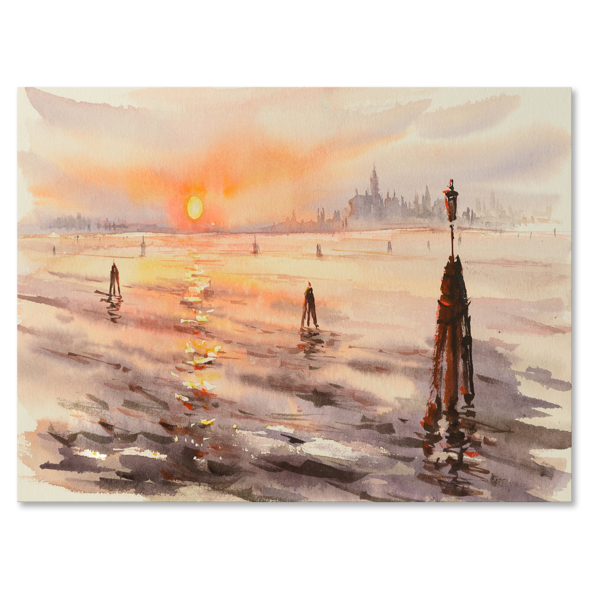 Designart ' Panorama of Venice Laguna Beach At Sunset ' Nautical & Coastal Canvas Wall Art Print