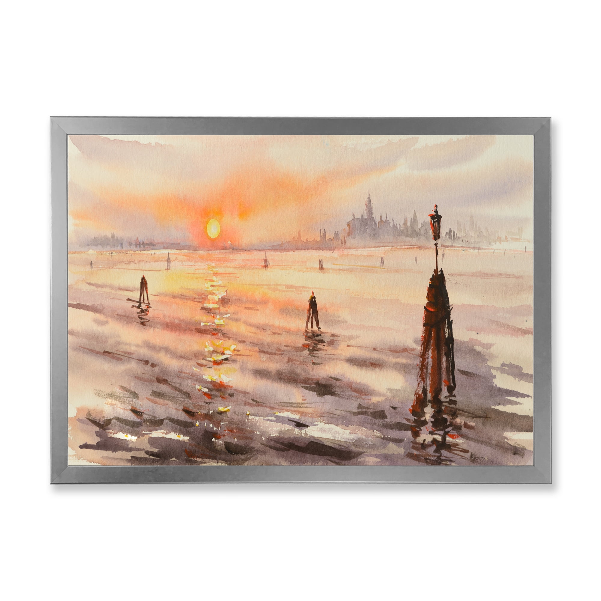 Designart 'Panorama of Venice Laguna Beach At Sunset' Nautical & Coastal Framed Art Print