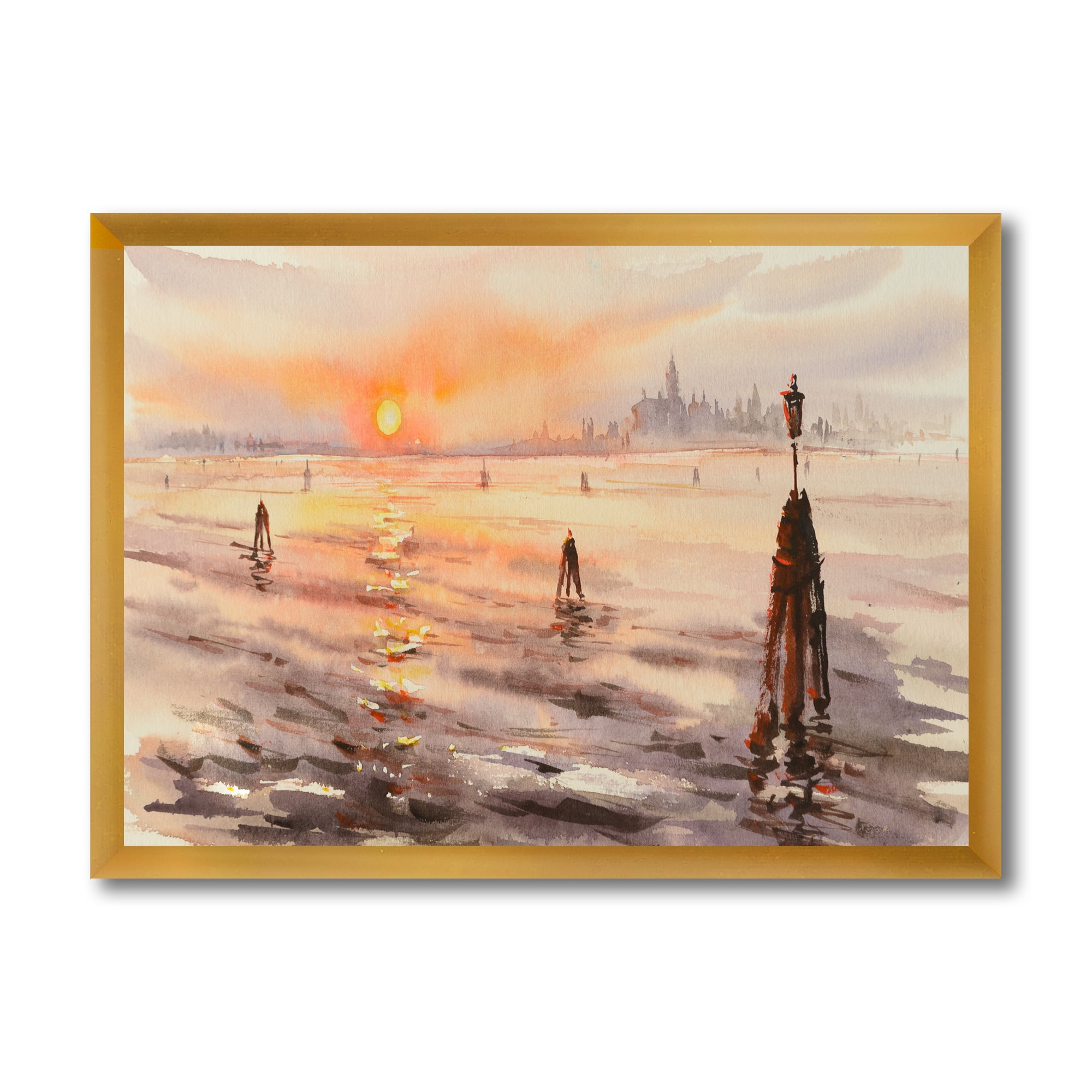 Designart 'Panorama of Venice Laguna Beach At Sunset' Nautical & Coastal Framed Art Print