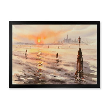 Designart 'Panorama of Venice Laguna Beach At Sunset' Nautical & Coastal Framed Art Print