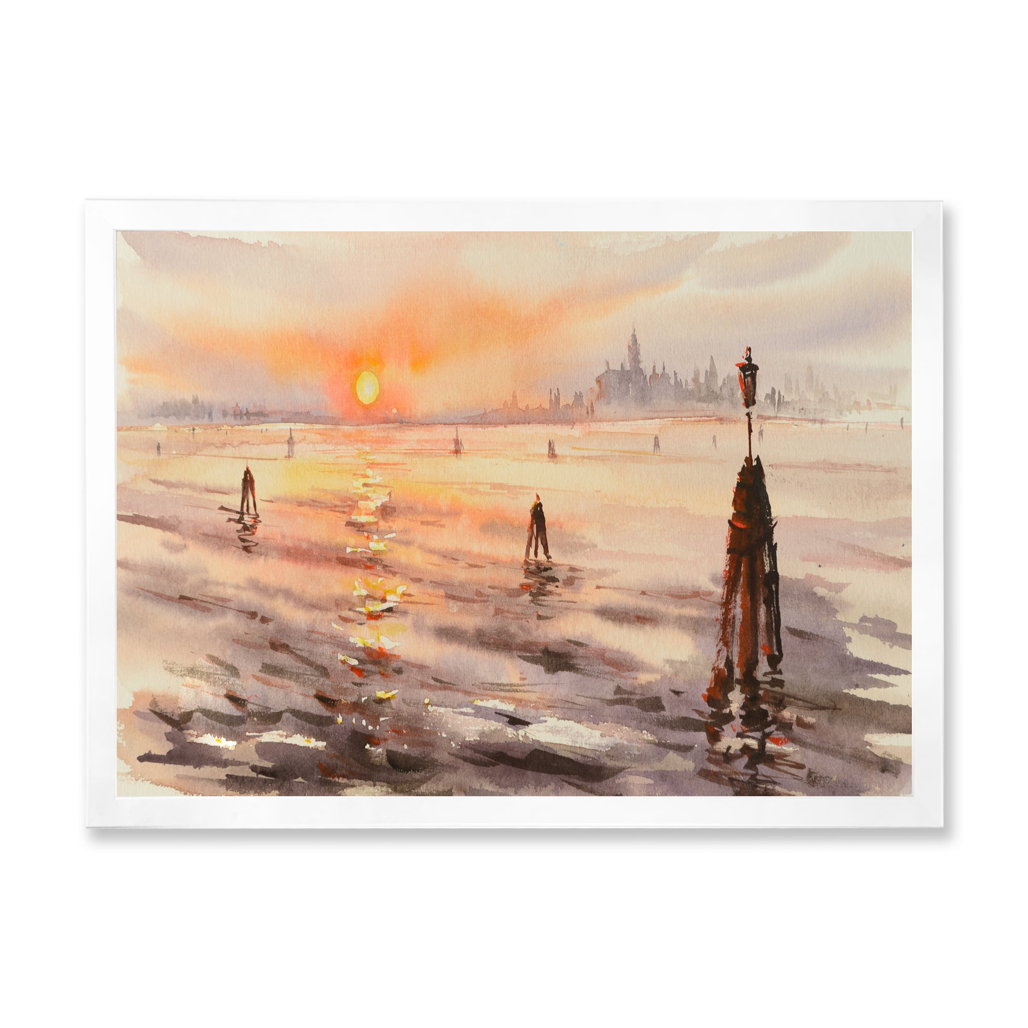 Designart 'Panorama of Venice Laguna Beach At Sunset' Nautical & Coastal Framed Art Print