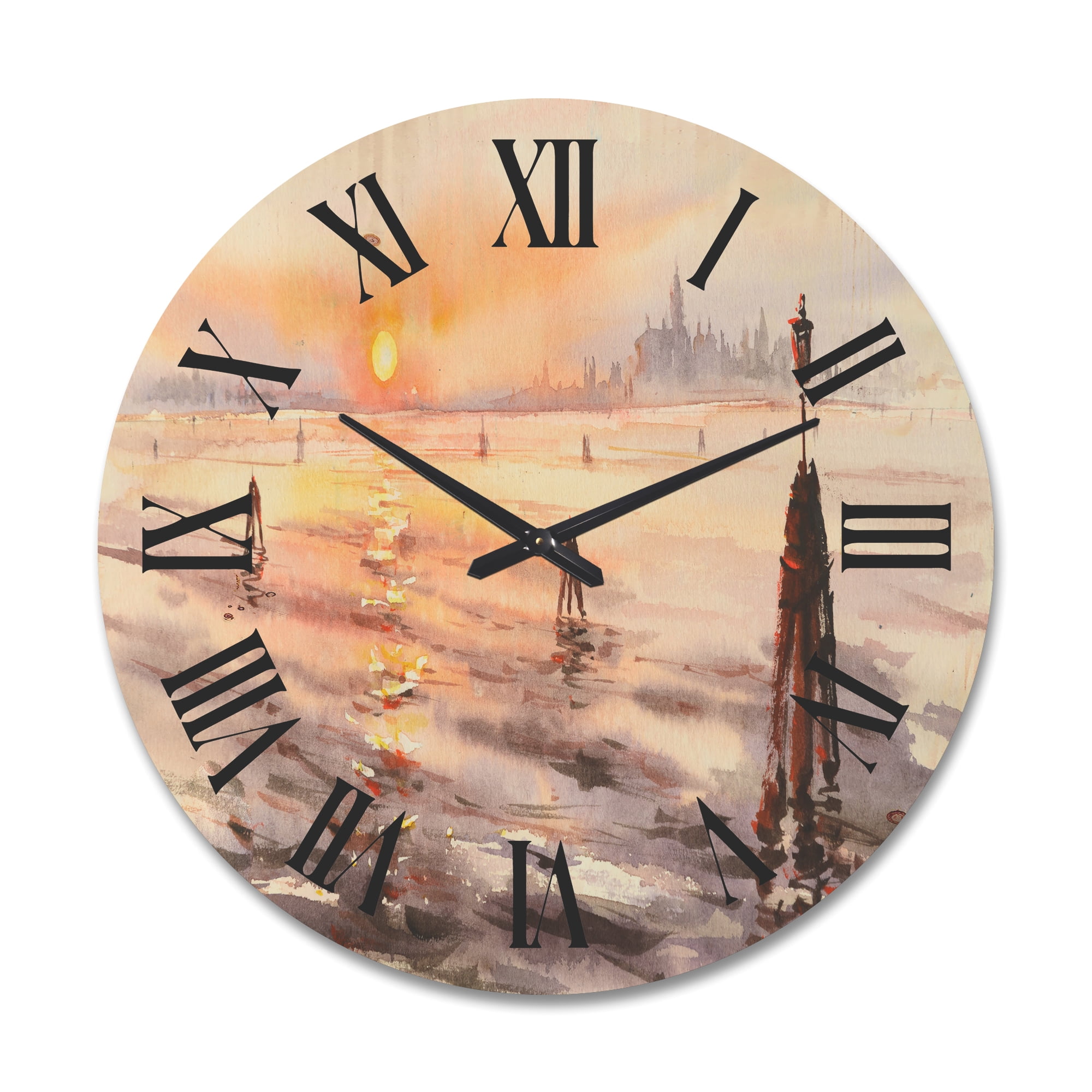 Designart 'Panorama of Venice Laguna Beach At Sunset' Nautical & Coastal Wood Wall Clock