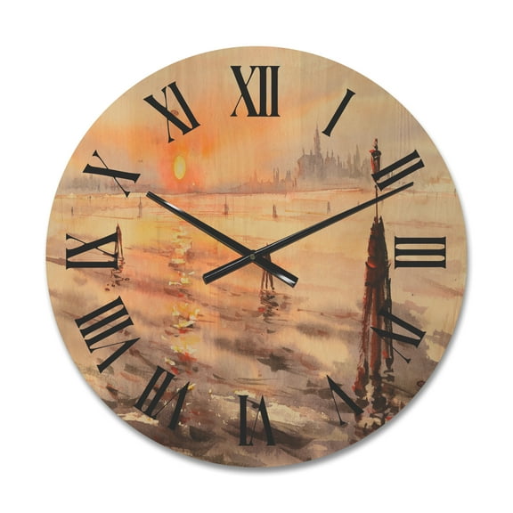 Designart 'Panorama of Venice Laguna Beach At Sunset' Nautical & Coastal Wood Wall Clock