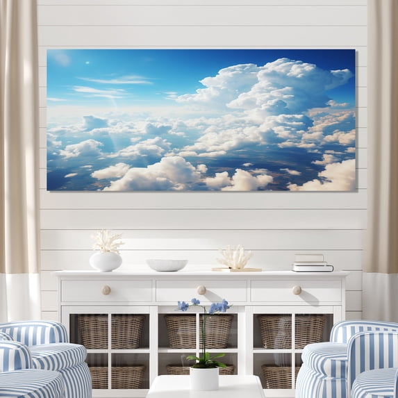 Designart "Panoramic Canopy Sky's Vast Horizon III" Extra Large Landscapes Wall Art - Traditional White Sky Bedroom Canvas Wall Art