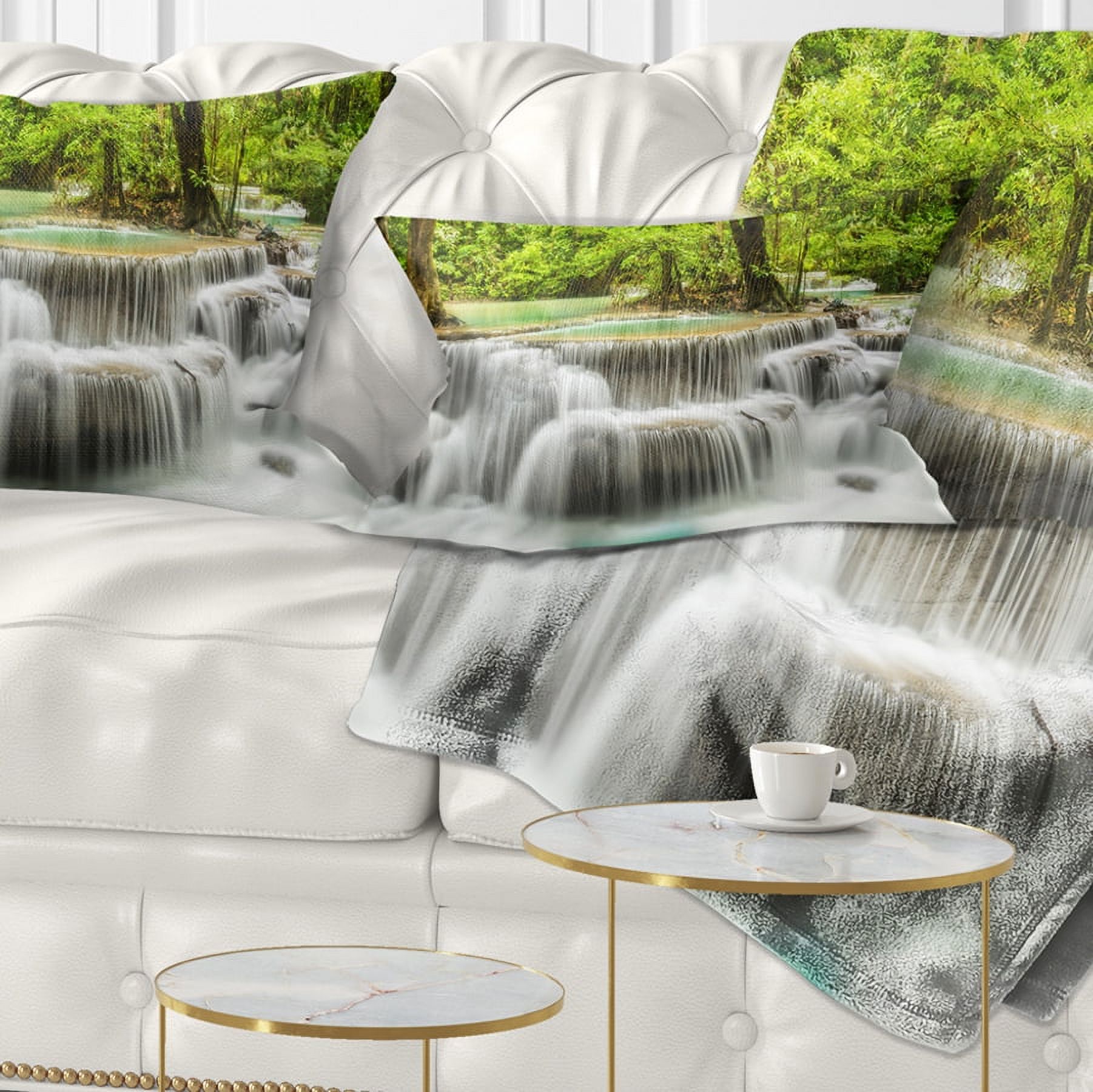 Designart Panoramic Erawan Waterfall - Landscape Photography Throw Pillow - 12x20