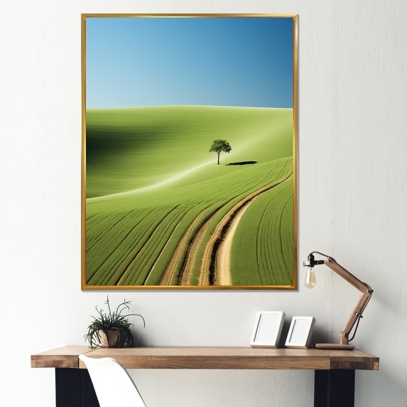 Designart "Panoramic Meadow In Minimalism" Country Clubs Floater Framed Canvas Prints