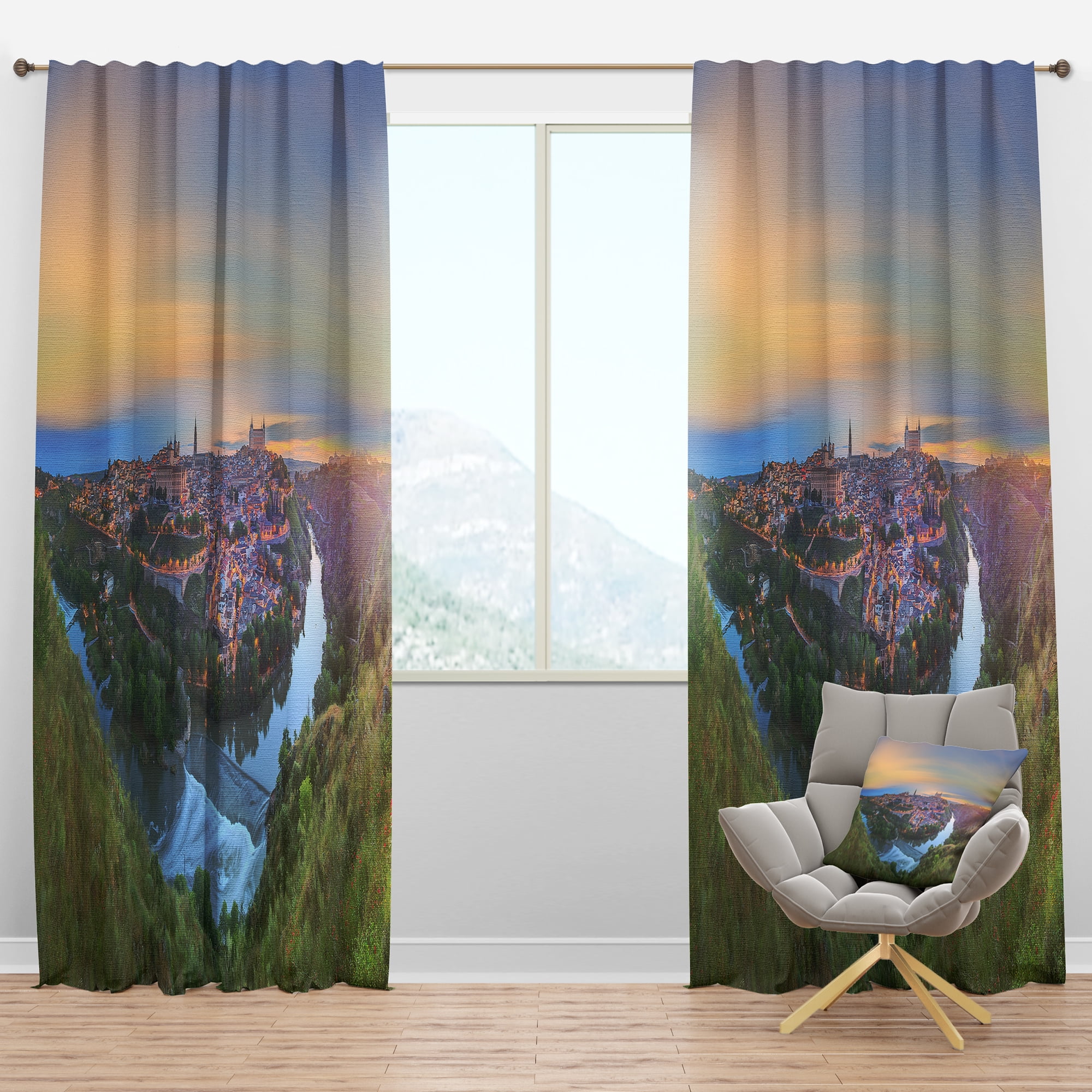 Designart 'Panoramic View of Ancient City Castilla la Mancha' Cityscapes Blackout Curtain Panel
