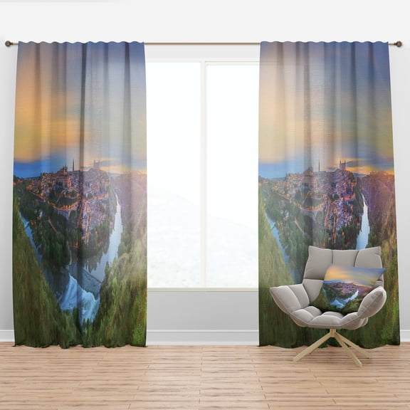 Designart 'Panoramic View of Ancient City Castilla la Mancha' Cityscapes Curtain Panel