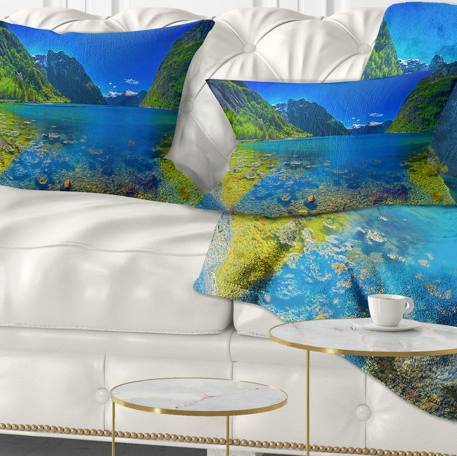 Designart Panoramic View of Norwegian Fjord - Landscape Printed Throw Pillow - 12x20
