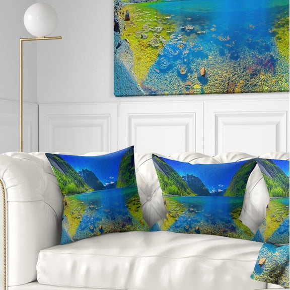 Designart Panoramic View of Norwegian Fjord - Landscape Printed Throw Pillow - 16x16