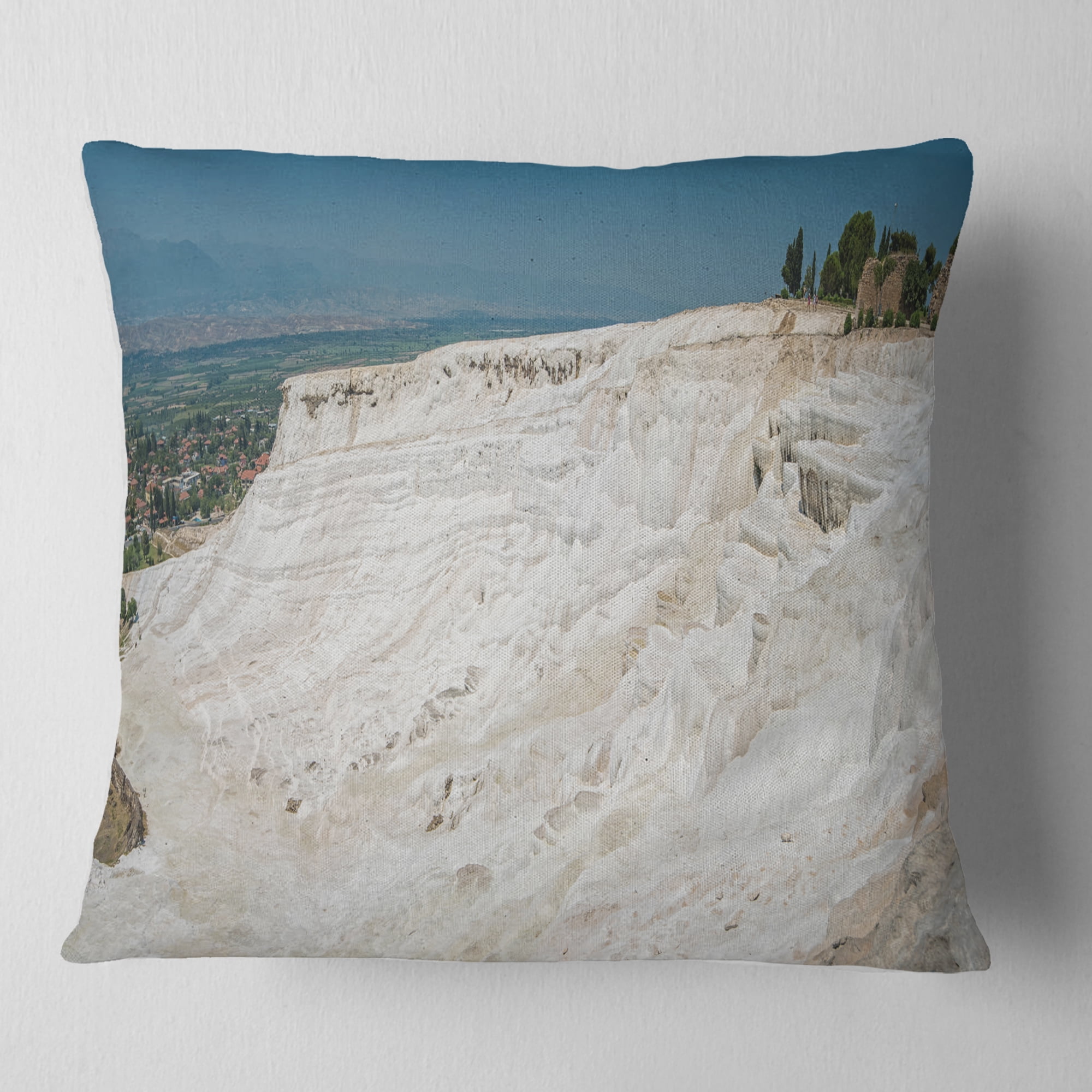 Designart Panoramic View of Pammukale - Modern Seascape Throw Pillow - 18x18