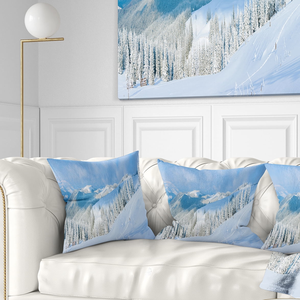 Designart Panoramic Winter Mountain - Landscape Photography Throw Pillow - 16x16