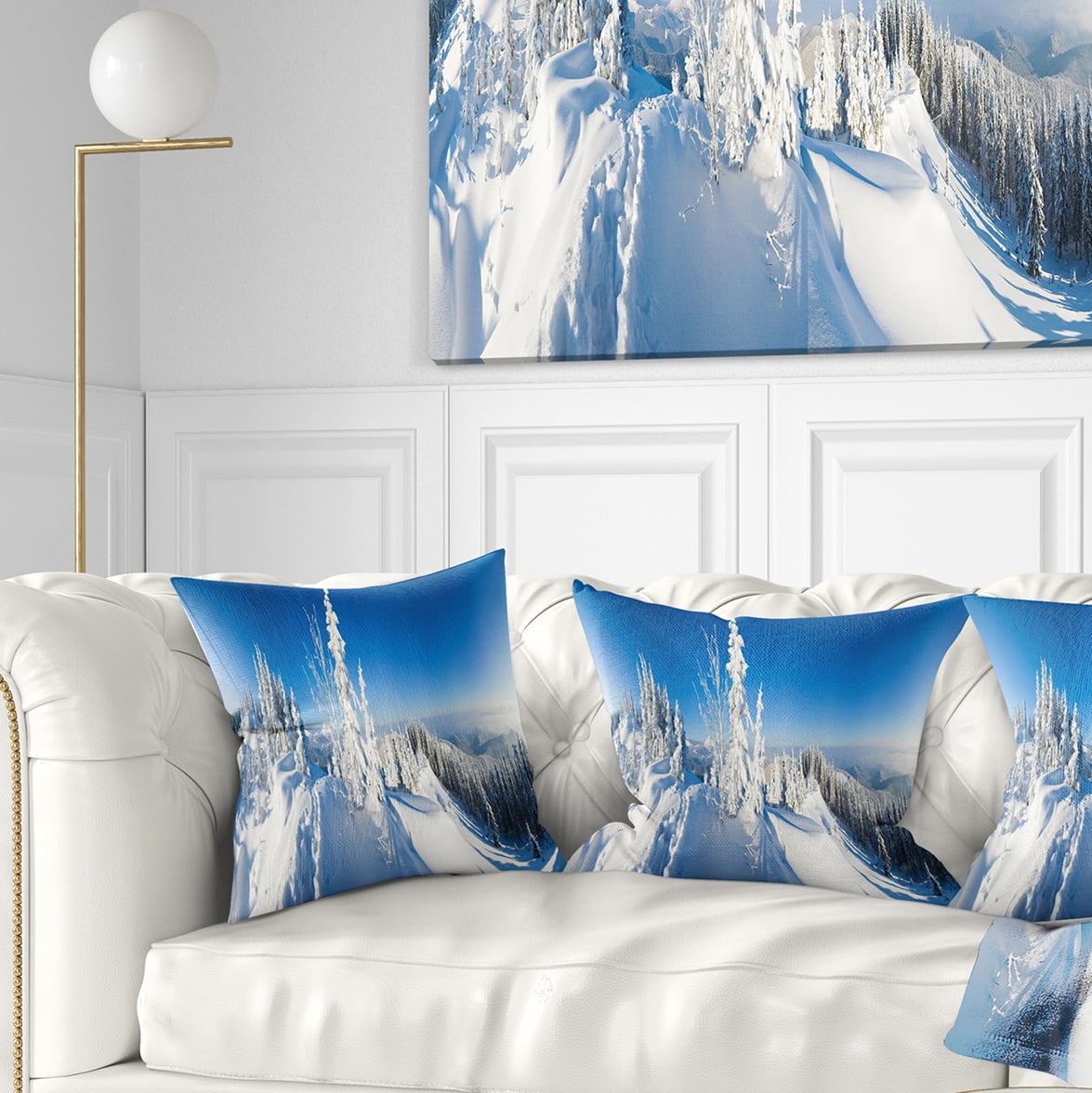 Designart Panoramic Winter Mountain - Photography Throw Pillow - 16x16