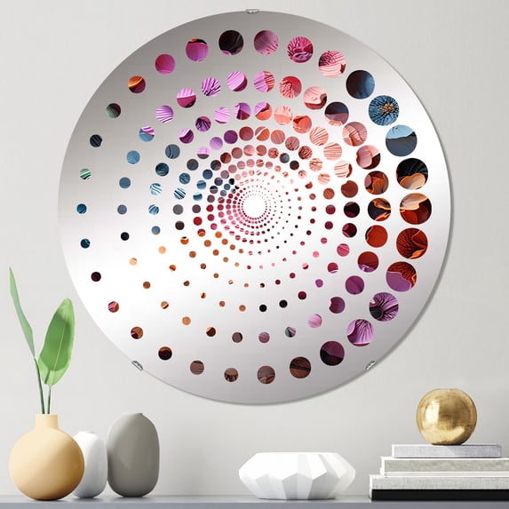Designart "Pansies in a Neon Tropical Fantasy III" Pansies Spiral Dot Round Wall Mirror - Floral Oval Printed Decorative Mirror - Multiple Color Options