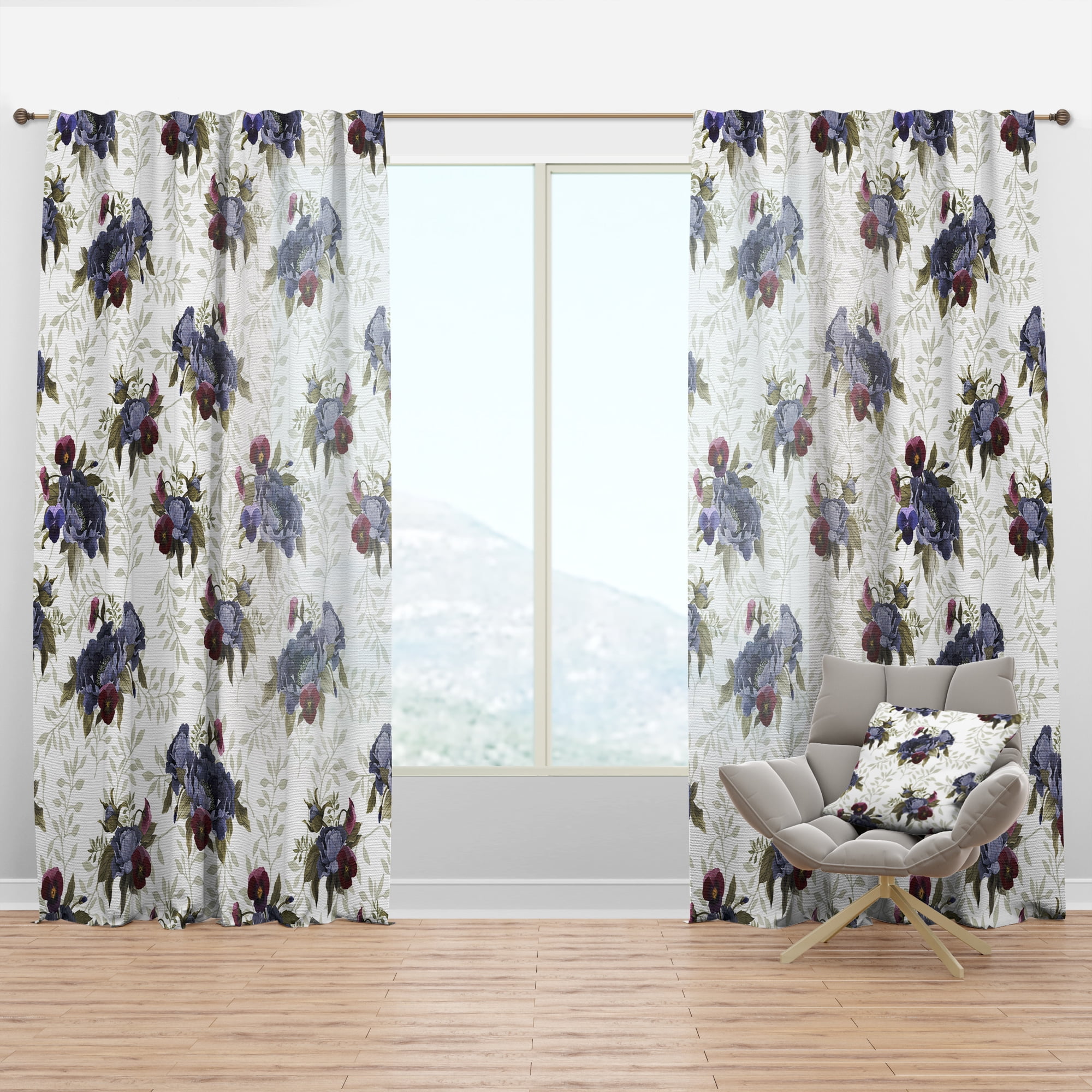 Designart 'Pansies and Red Peonies Flowers' Floral Curtain Panel