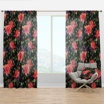 Designart 'Pansy Flowers Red Rose Patterns' Floral Curtain Panel