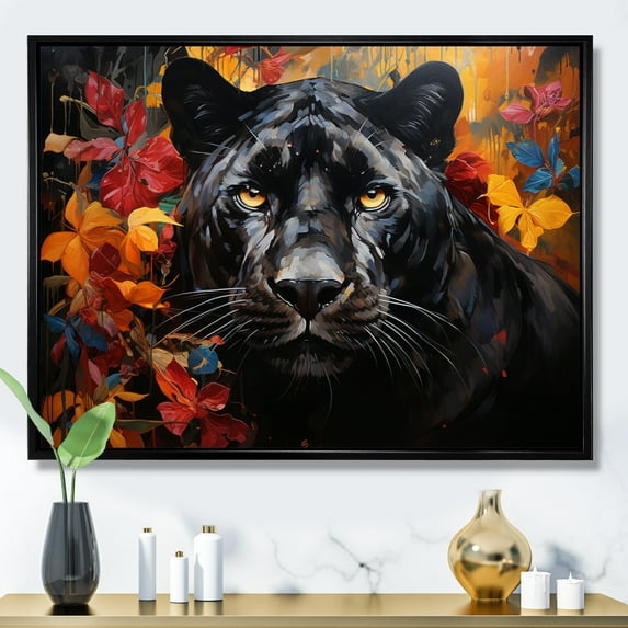 Designart "Panther Elusive Panther composition" Animals Floater Framed Wall Decor