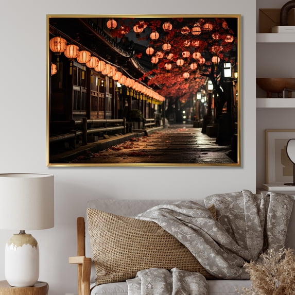 Designart "Paper Lantern Glow Japanese Festive Atmosphere II" Japanese Floater Framed Wall Art Living Room