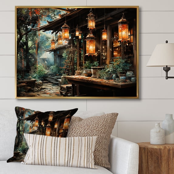 Designart "Paper Lantern Glow Japanese Festive Atmosphere IV" Japanese Floater Framed Canvas Wall Art