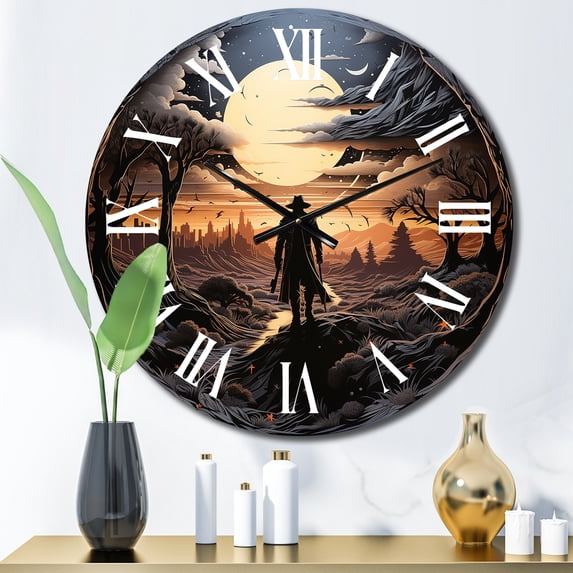 Designart "Papercut Depiction of a Lone Outlaw in the West I" Western Oversized Wall Clock