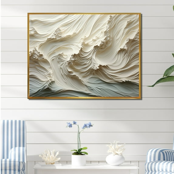 Designart "Papercut-Style Waves In White And Blue II" Coastal Waves Floater Framed Canvas Wall Art
