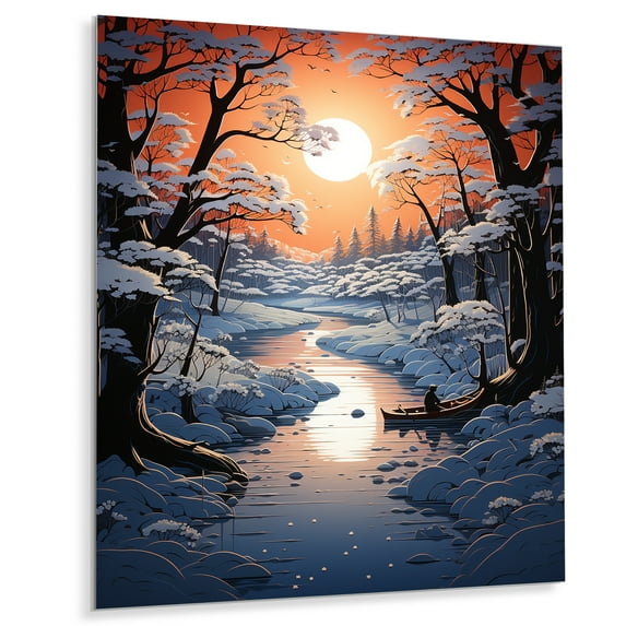 Designart "Papercut of a Winter River II" Landscapes Metal Wall Art