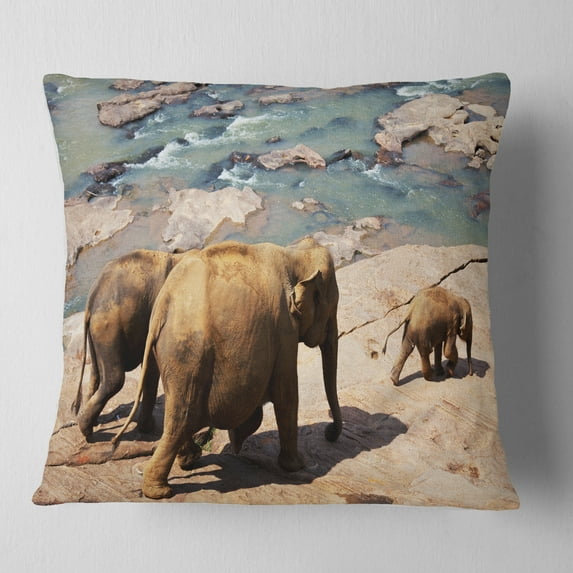 Designart Parade of Elephants in Sri Lanka - African Landscape Printed Throw Pillow - 18x18