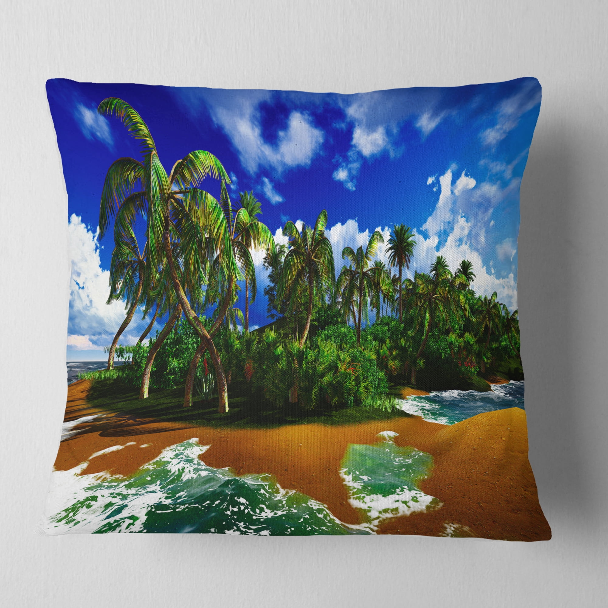 Designart Paradise Beach in Hawaii Island - Modern Seascape Throw Pillow - 16x16