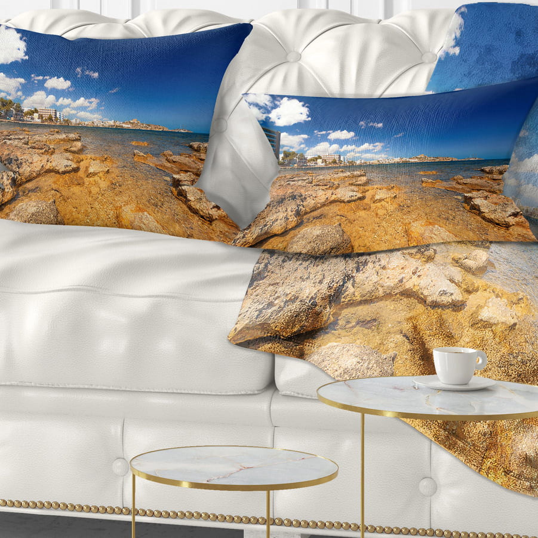 Designart Paradise Beach in Ibiza Island - Seashore Photo Throw Pillow - 12x20