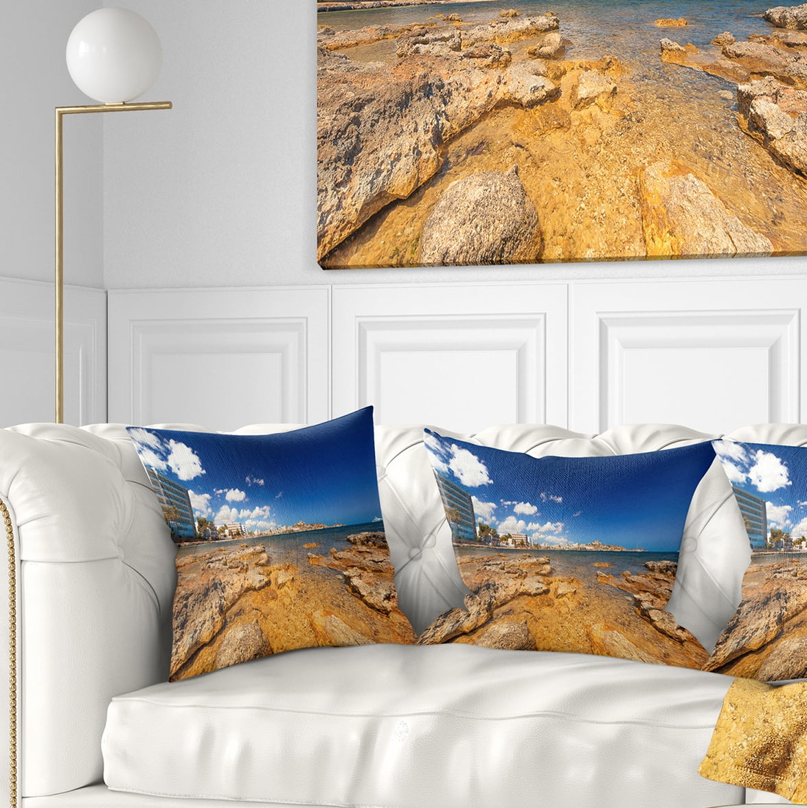 Designart Paradise Beach in Ibiza Island - Seashore Photo Throw Pillow - 16x16