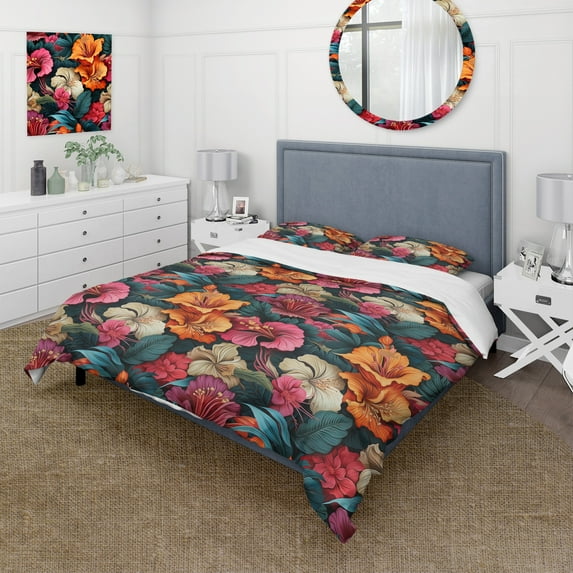Designart "Paradise In The Tropics" Multicolor Floral Bedding Covert Set - Cottage Bed Set With 2 Shams