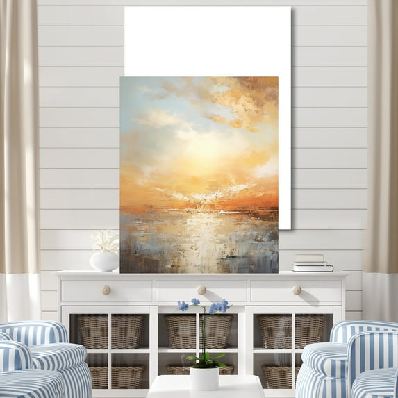 Designart "Paradise Of Beige And Golden Beach Sunset IV" Coastal Sunset Wall Art Prints