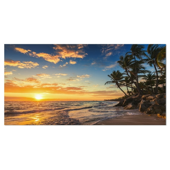 Designart 'Paradise Tropical Island Beach with Palms ' Extra Large Seascape Art Canvas