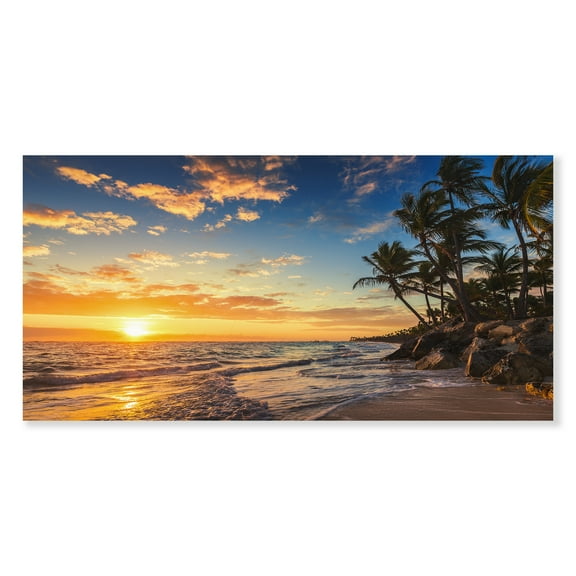 Designart 'Paradise Tropical Island Beach with Palms ' Extra Large Seascape Art Canvas