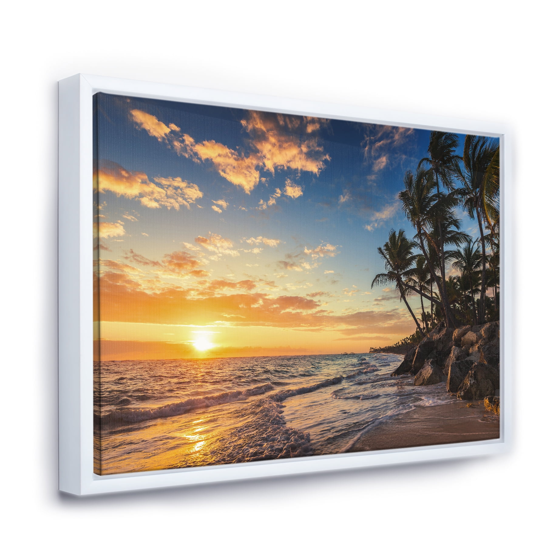 Designart ' Paradise Tropical Island Beach with Palms ' Extra Large Seascape Art Framed Canvas