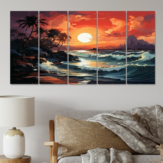 Designart "Paradise in the Tropics II" Coastal Metal Wall Art Set