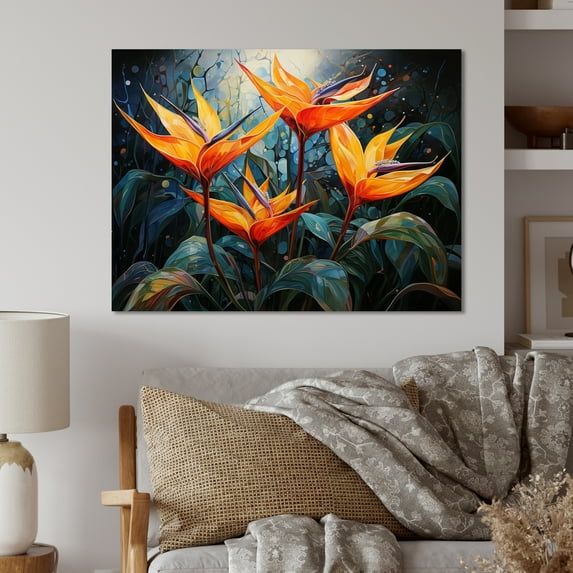 Designart "Paradise of the Birds of Paradise IV" Floral Metal Wall Art