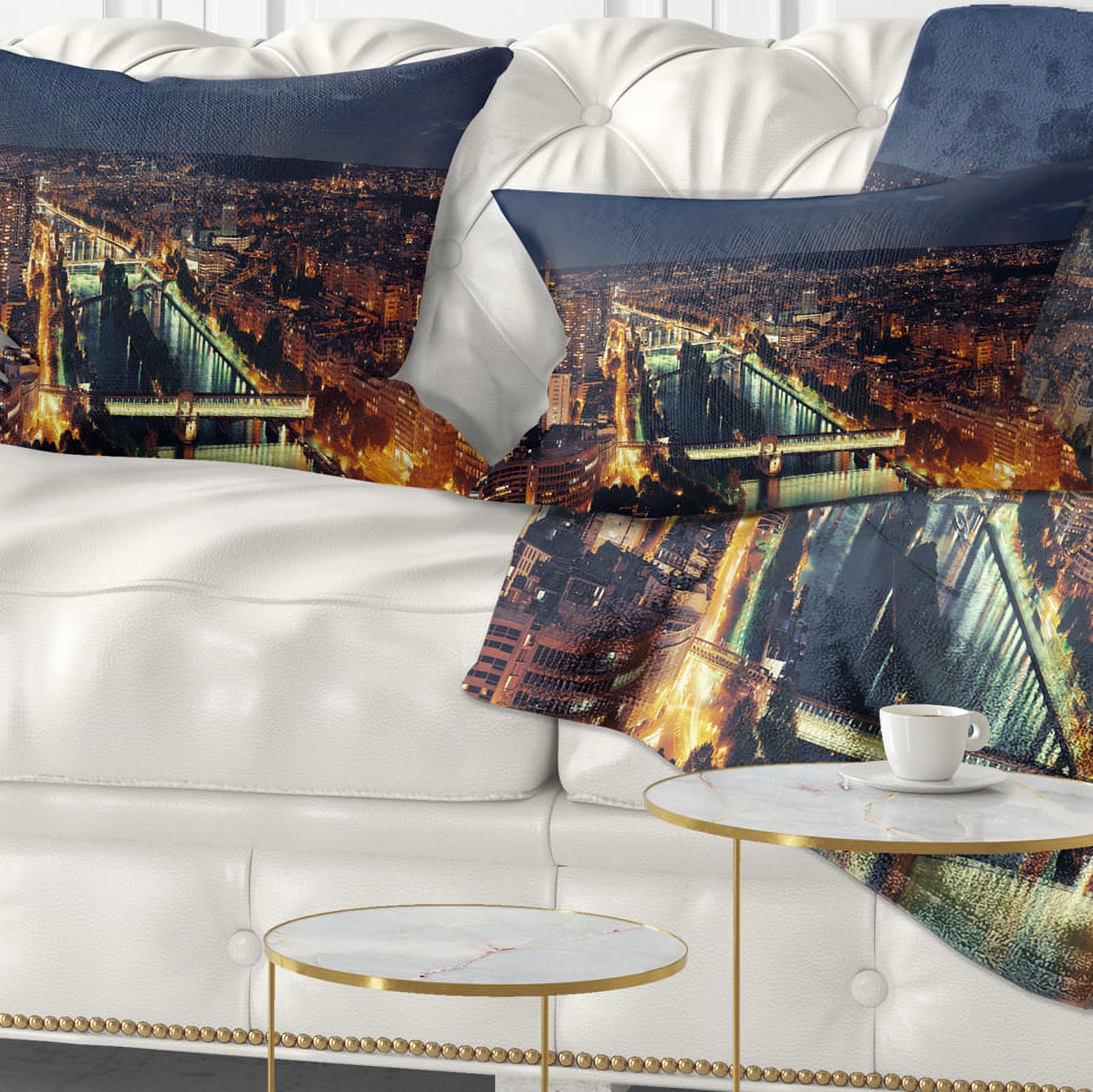 Designart Paris City Night Skyline - Cityscape Photo Throw Pillow - 12x20