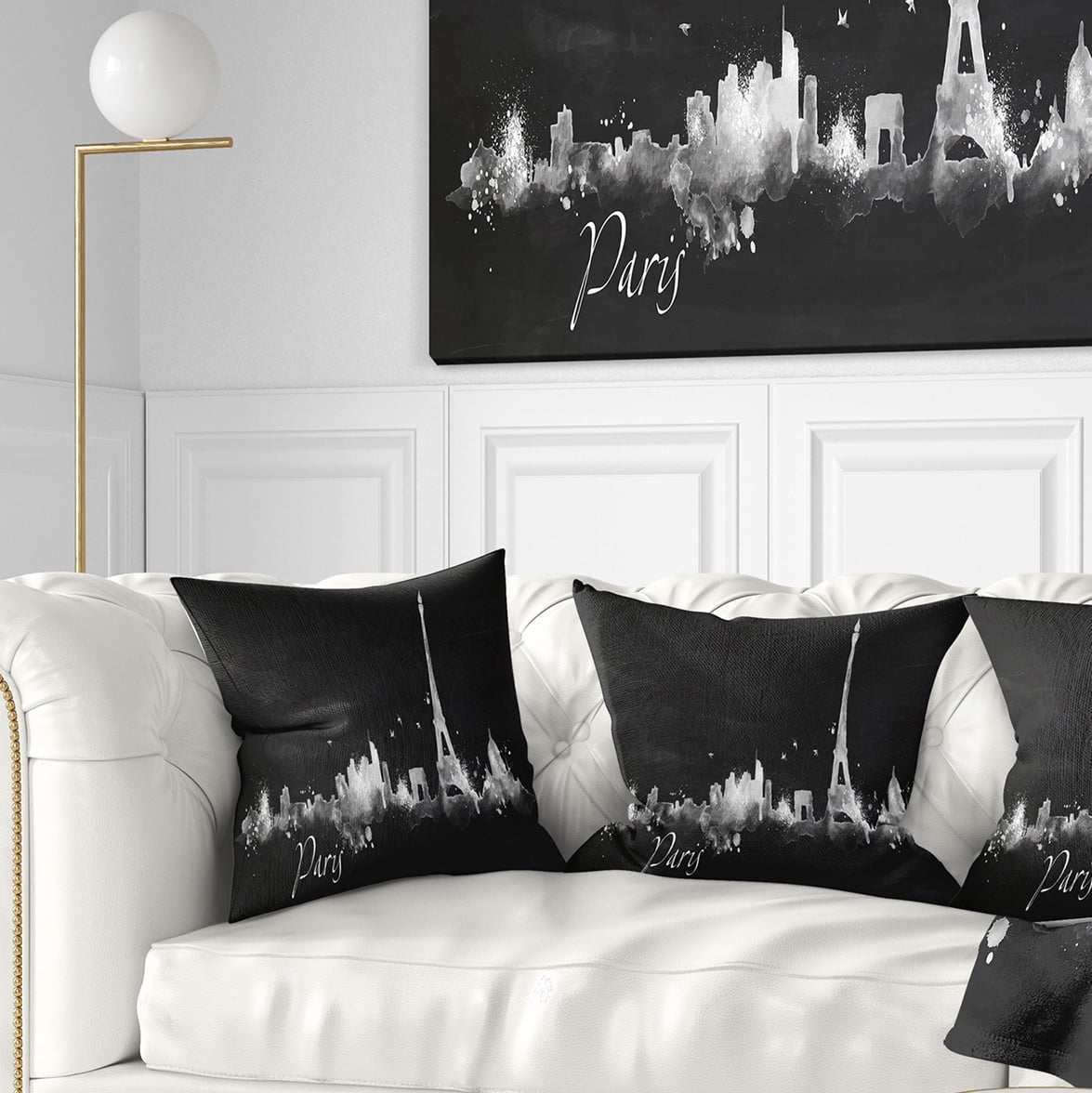 Designart Paris Dark Silhouette - Cityscape Painting Throw Pillow - 18x18