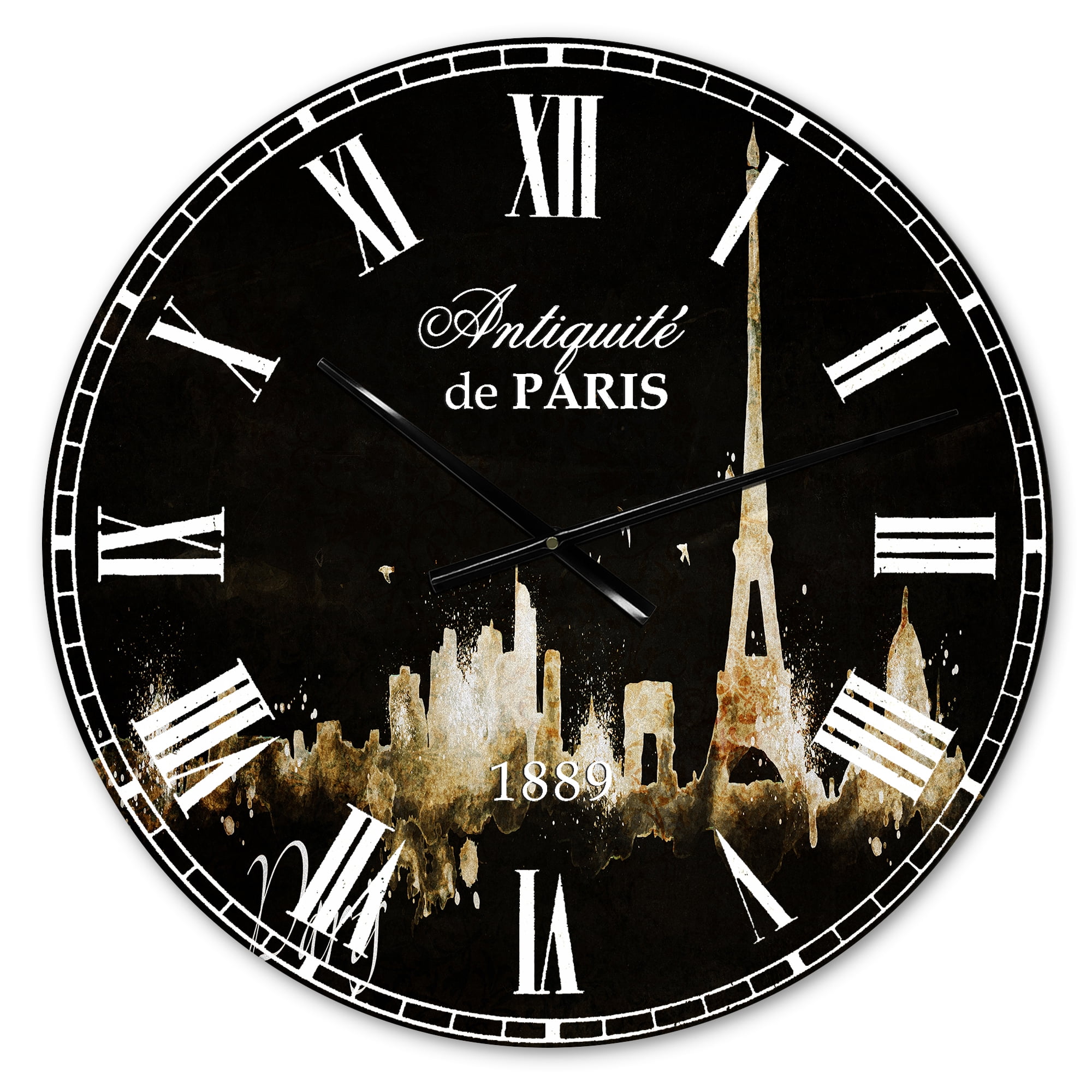 Designart 'Paris Dark Silhouette' Metal Wall Clock