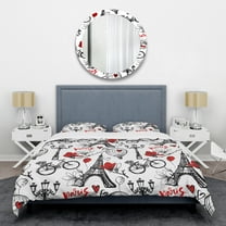 Designart 'Paris Eiffel Red Hearts I' Mid-Century Modern Duvet Cover Set