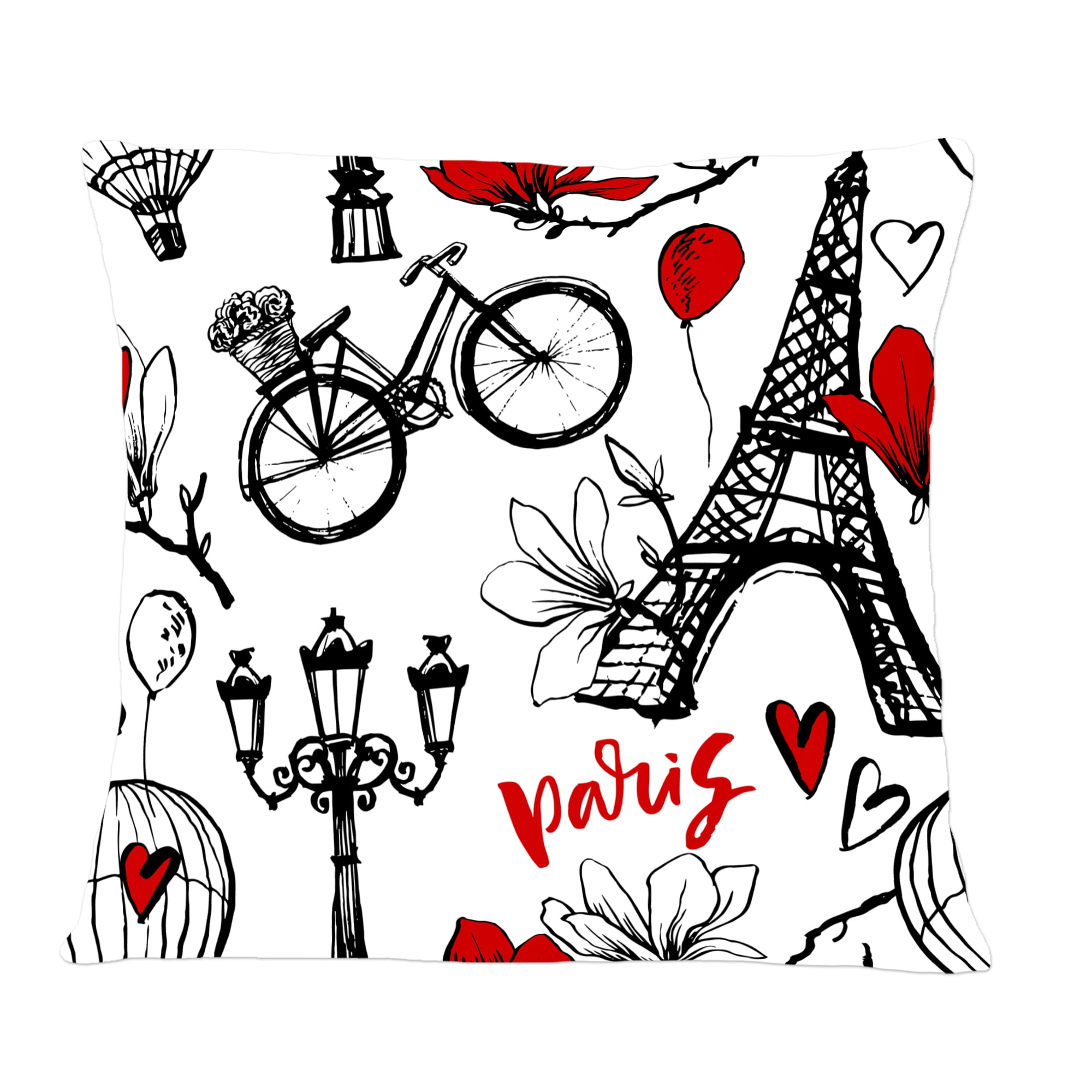 Designart Paris Eiffel Red Hearts I' Mid-Century Modern Throw Pillow - 12x20