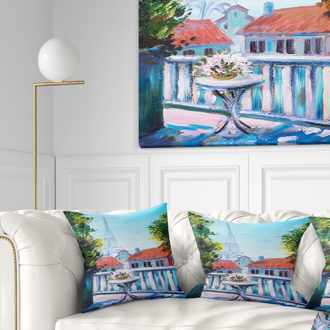 Designart Paris Eiffel Tower - Landscape Printed Throw Pillow - 16x16
