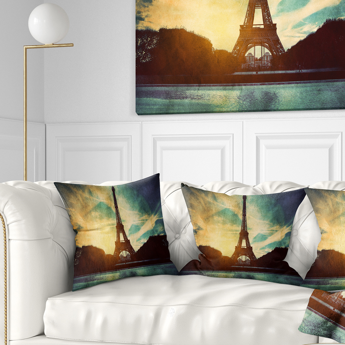 Designart Paris Eiffel TowerRetro Style - Cityscape Throw Pillow - 16x16