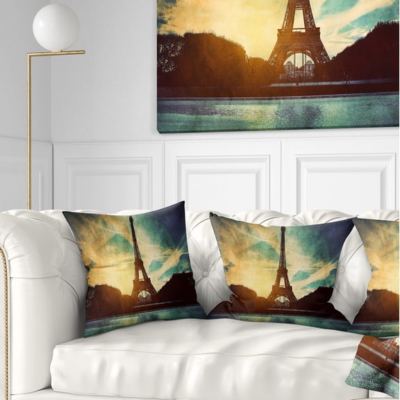 Designart Paris Eiffel TowerRetro Style - Cityscape Throw Pillow - 16x16