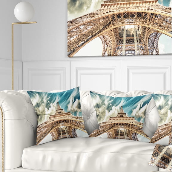 Designart Paris Eiffel TowerUnder Blue Sky - Photography Throw Pillow - 16x16